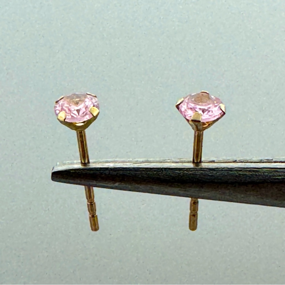 New 14K Gold Pink Cubic Zirconia Stud Earrings – Very Petite